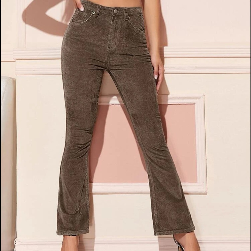 High Waist Cord Flare Leg Pants